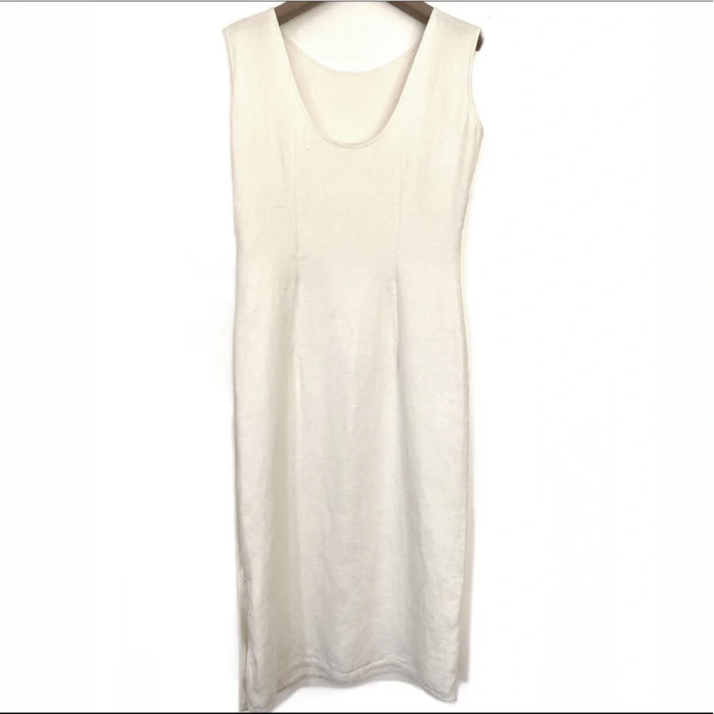 Valentino Vtg Linen White Dress, Side Buttons, Size 40, US 4